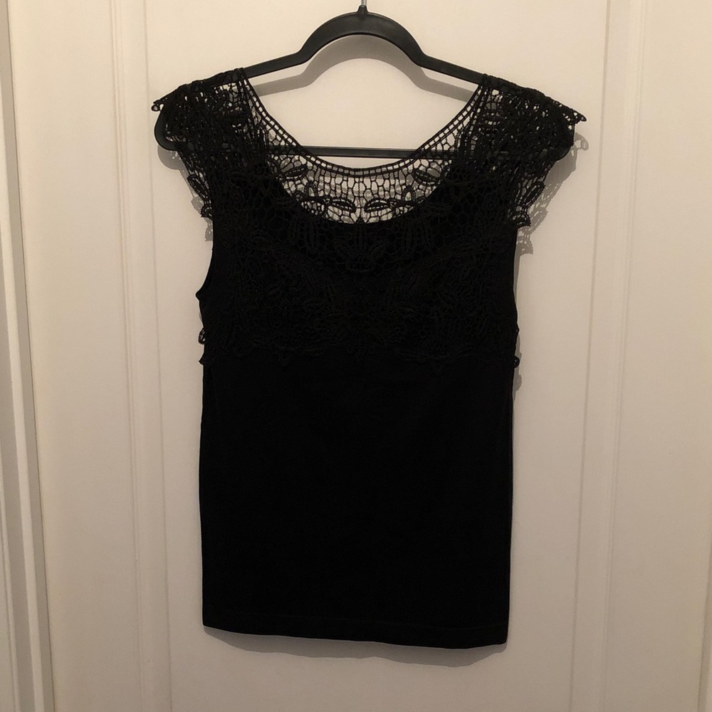 Black Crochet Yoke Sleeveless Camisole